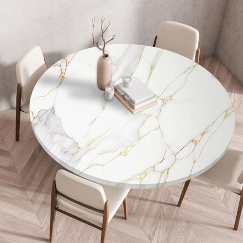 Muiuou Elastische Tischdecke Rund Abwaschbar, Marmor Drucken Wasserabweisend Rund Tischtuch, Dauerhaft Kratzfest für Wohnzimmer, Esszimmer, Gartentischdecke (Durchmesser 90cm,Marmor 5) von Muiuou