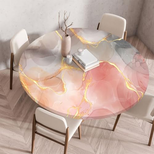 Muiuou Elastische Tischdecke Rund Abwaschbar, Marmor Drucken Wasserabweisend Rund Tischtuch, Dauerhaft Kratzfest für Wohnzimmer, Esszimmer, Gartentischdecke (Durchmesser 90cm,Marmor 7) von Muiuou