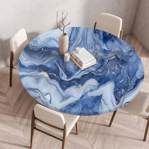 Muiuou Marmordruck Tischdecke Rund, Elastische Rund Tischdecken Abwaschbar Wasserabweisend Tischtuch, Dauerhaft Kratzfest für Wohnzimmer Esszimmer Garten (Durchmesser 60cm,Marmor 3) von Muiuou