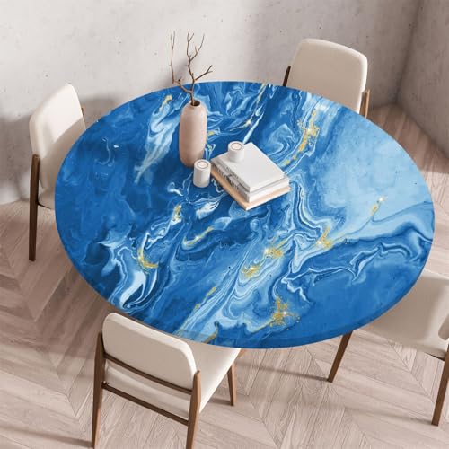 Muiuou Marmordruck Tischdecke Rund, Elastische Rund Tischdecken Abwaschbar Wasserabweisend Tischtuch, Dauerhaft Kratzfest für Wohnzimmer Esszimmer Garten (Durchmesser 60cm,Marmor 7) von Muiuou