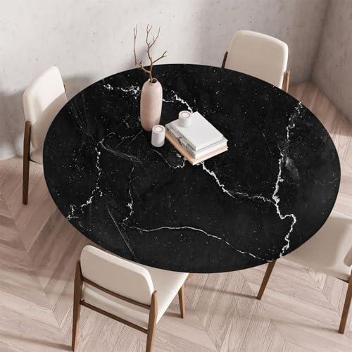 Muiuou Marmordruck Tischdecke Rund, Elastische Rund Tischdecken Abwaschbar Wasserabweisend Tischtuch, Dauerhaft Kratzfest für Wohnzimmer Esszimmer Garten (Durchmesser 80cm,Marmor 1) von Muiuou