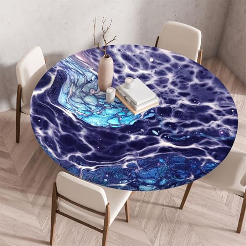 Muiuou Marmordruck Tischdecke Rund, Elastische Rund Tischdecken Abwaschbar Wasserabweisend Tischtuch, Dauerhaft Kratzfest für Wohnzimmer Esszimmer Garten (Durchmesser 80cm,Marmor 12) von Muiuou