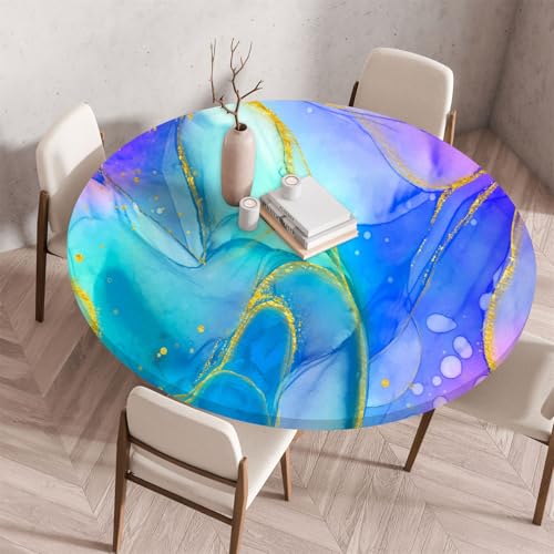 Muiuou Marmordruck Tischdecke Rund, Wasserdicht Antifouling Abwaschbar Elastisch Rund Tischdecken, für Outdoor Gartentisch Küchentisch Balkon Geeignet Dekoration (Durchmesser 70cm,Stil 14) von Muiuou