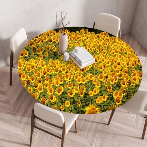 Muiuou Runde Outdoor-Tischdecke mit Elastischem Rand, 3D-Sonnenblumenmuster, rutschfest Schmutzabweisend, Abwaschbar Runde Tischdecke für Garten Restaurant (Stil 7,80 cm (Rund)) von Muiuou