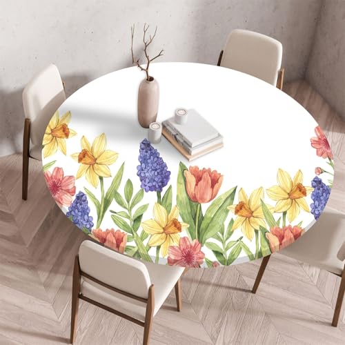 Muiuou Tischdecke Outdoor Rund, Blume Drucken Rund Tischdecken Abwaschbar Polyester Tischtuch, Wasserabweisend Dauerhaft Kratzfest für Wohnzimmer, Esszimmer, Garten (Durchmesser 80cm,Blume 7) von Muiuou