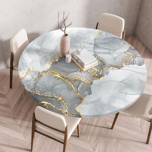 Muiuou Tischdecke Outdoor Rund, Drucken Rund Tischdecken Wasserdicht Antifouling Abwaschbar Elastisch Küchentisch Tischtuch Gartentisch Geeignet für Dekoration (Durchmesser 120cm,Marmor 16) von Muiuou