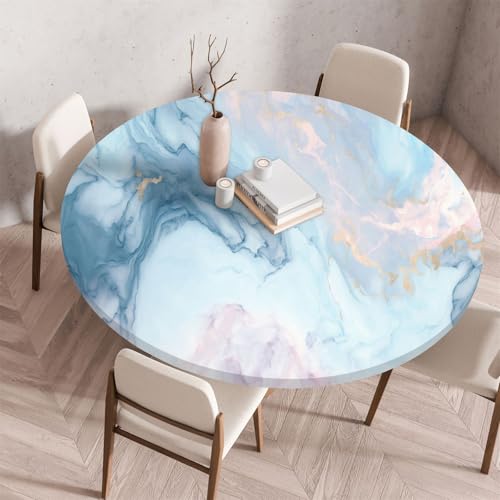 Muiuou Tischdecke Outdoor Rund, Drucken Rund Tischdecken Wasserdicht Antifouling Abwaschbar Elastisch Küchentisch Tischtuch Gartentisch Geeignet für Dekoration (Durchmesser 130cm,Marmor 2) von Muiuou