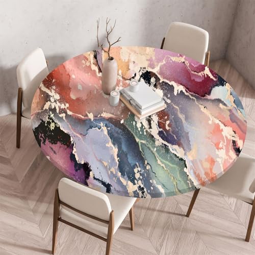 Muiuou Tischdecke Outdoor Rund, Marmor Drucken Rund Tischdecken Gartentischdecke Wasserdicht Abwaschbar Outdoor Elastisch Küchentisch Tischtuch für Dekoration (Durchmesser 80cm,Marmor 19) von Muiuou