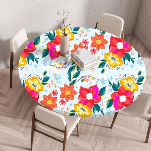 Muiuou Tischdecke Outdoor Rund,Drucken Tischdecke Wasserdicht Abwaschbar Elastisch Rund Gartentischdecke, für Garten,Küche,Esstisch Parteien Tischdecken Dekoration (Durchmesser 90cm,Stil 13) von Muiuou