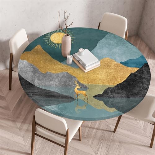 Muiuou Tischdecke Rund, Drucken Rund Tischdecken Abwaschbar Tischtuch aus Polyester Wasserabweisend, Dauerhaft Kratzfest Antifouling für Wohnzimmer Esszimmer Garten (Durchmesser 80cm,Stil 13) von Muiuou