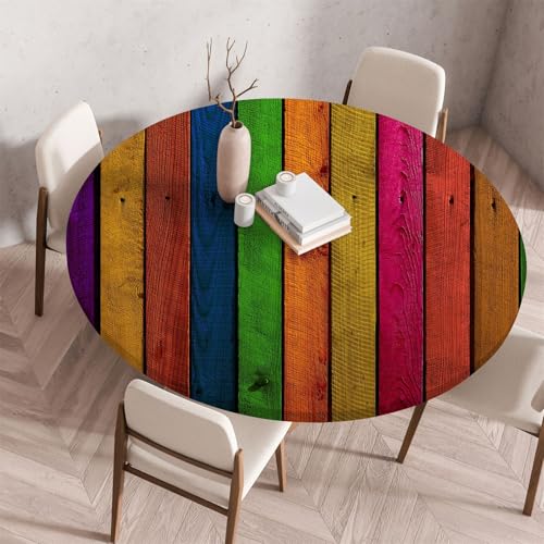 Muiuou Tischdecke Rund, Holzstruktur Drucken Rund Tischdecken Wasserdicht Antifouling Abwaschbar Elastisch Küchentisch Tischtuch Gartentisch Geeignet für Dekoration (Durchmesser 100cm,Stil 6) von Muiuou