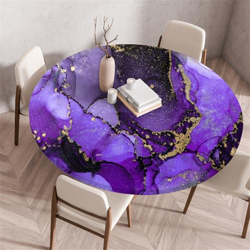 Muiuou Tischdecke Rund, Marmor Drucken Outdoor Rund Tischdecken Gartentischdecke Wasserdicht Abwaschbar Outdoor Elastisch Küchentisch Tischtuch für Dekoration (Durchmesser 60cm,Marmor 8) von Muiuou