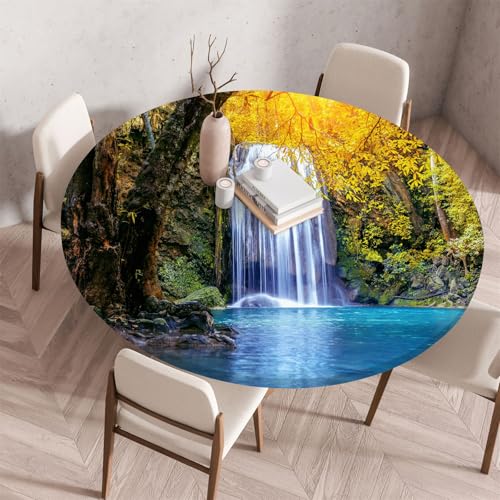 Muiuou Tischdecke Rund,Flowers Drucken Polyester Rund Tischdecken Antifouling Wasserdicht Abwaschbar Elastisch Küchentisch Tischtuch Gartentisch Geeignet für Dekoration (Durchmesser 60cm,Stil 1) von Muiuou