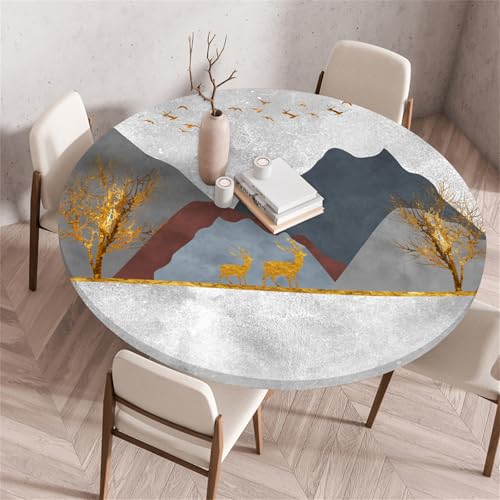 Muiuou Tischdecke Rund Wasserabweisend, Drucken Rund Tischdecken Abwaschbar Tischtuch, Dauerhaft rutschfest Antifouling für Wohnzimmer Esszimmer Garten Dekorative (Durchmesser 120cm,Stil 8) von Muiuou