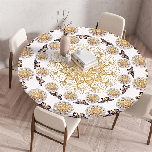 Muiuou Tischdecke Rund Wasserabweisend, Drucken Rund Tischdecken Abwaschbar Tischtuch, Dauerhaft rutschfest Antifouling für Wohnzimmer Esszimmer Garten Dekorative (Durchmesser 80cm,Stil 4) von Muiuou