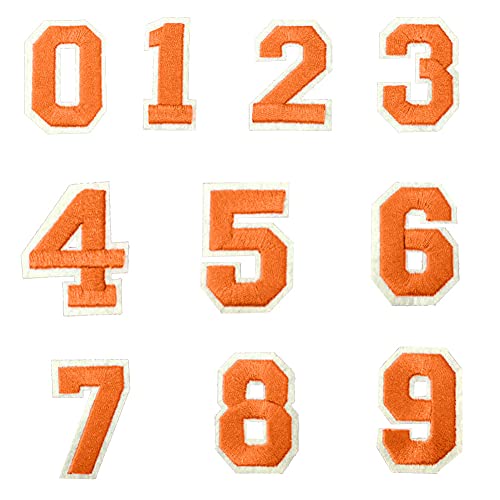 Muka 50 Stück DIY Nummer Patches zum Aufbügeln & Aufnähen 0–9 Applikation, bestickt, dekorative Reparatur-Flicken für Hüte, Kleidung, Schuhe, orange von Muka