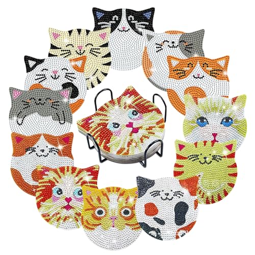 Mulaibdin 12 Stück Diamond Painting Untersetzer, Glasuntersetzer mit Halter, Tassen Untersetzer Katze, DIY Diamond Coasters Set, Getränkeuntersetzer Rund für Erwachsene,Kinder Anfänger Mulaibdin 12 Stück Diamond Painting Untersetzer, Glasuntersetzer mit Halter, Tassen Untersetzer Katze, DIY Diamond Coasters Set, Getränkeuntersetzer Rund für Erwachsene,Kinder Anfänger von Mulaibdin