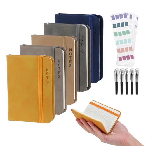 Mulaibdin 5 Stück Notizbuch Klein, Notizbuch A7 mit Stift, Kleines Notizblock Leder mit Haftstreifen, Mini Notizblock Hardcover, Notizbücher Taschen für Büro,Schule,Memo,Field Notes,Reise,Tagebuch (B) von Mulaibdin