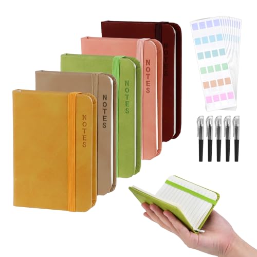 Mulaibdin 5 Stück Notizbuch Klein, Notizbuch A7 mit Stift, Kleines Notizblock Leder mit Haftstreifen, Mini Notizblock Hardcover, Notizbücher Taschen für Büro,Schule,Memo,Field Notes,Reise,Tagebuch (A) Mulaibdin 5 Stück Notizbuch Klein, Notizbuch A7 mit Stift, Kleines Notizblock Leder mit Haftstreifen, Mini Notizblock Hardcover, Notizbücher Taschen für Büro,Schule,Memo,Field Notes,Reise,Tagebuch (A) von Mulaibdin