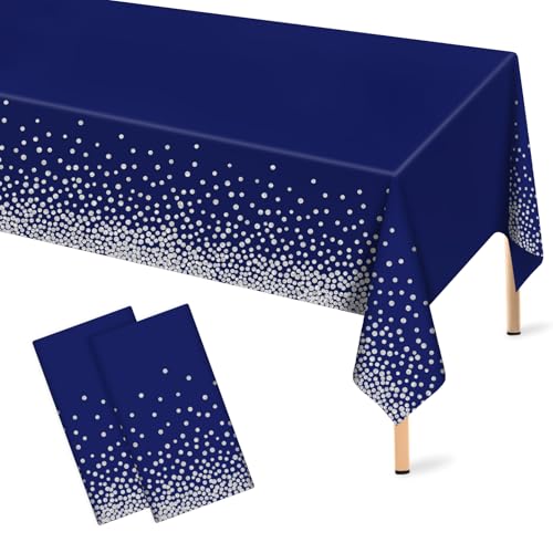 Mulbozy 2 Stück marineblaue Kunststoff-Tischdecken, silberfarbene Punkte, 137 x 274 cm, Einweg-Tischdecke für Jahrestag, Freundschaftsfeiern, feine Abendessen, Abschlussfeier, Party-Dekoration Mulbozy 2 Stück marineblaue Kunststoff-Tischdecken, silberfarbene Punkte, 137 x 274 cm, Einweg-Tischdecke für Jahrestag, Freundschaftsfeiern, feine Abendessen, Abschlussfeier, Party-Dekoration von Mulbozy