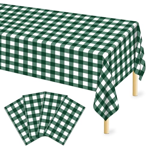 Mulbozy Dunkelgrüne Gingham-Tischdecke, 4 Stück, 137 x 274 cm, Kunststoff-Tischdecke, Einweg-Tischdecke für Partyzubehör, grün und weiß kariert Mulbozy Dunkelgrüne Gingham-Tischdecke, 4 Stück, 137 x 274 cm, Kunststoff-Tischdecke, Einweg-Tischdecke für Partyzubehör, grün und weiß kariert von Mulbozy