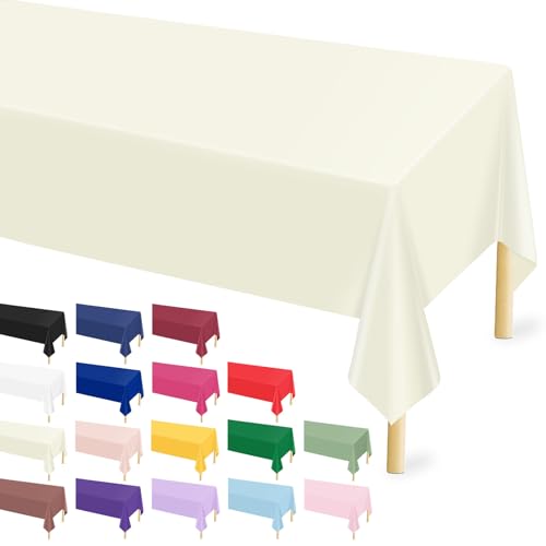 Mulbozy Elfenbeinfarbene Kunststoff-Tischdecken für rechteckige Tische, 137 x 274 cm, Einweg-Tischdecken für Geburtstag, Jahrestag, Hochzeit, feines Essen, Abschlussfeier, Party-Dekoration Mulbozy Elfenbeinfarbene Kunststoff-Tischdecken für rechteckige Tische, 137 x 274 cm, Einweg-Tischdecken für Geburtstag, Jahrestag, Hochzeit, feines Essen, Abschlussfeier, Party-Dekoration von Mulbozy
