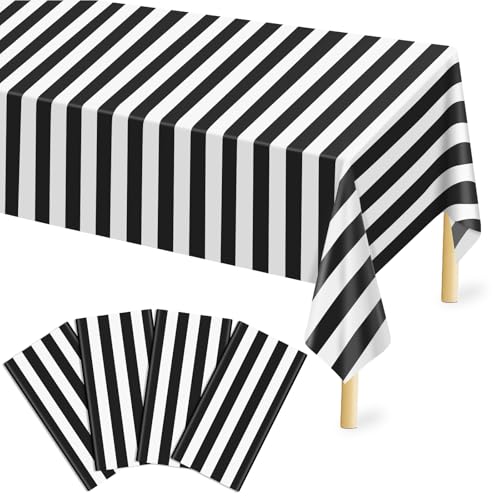 Mulbozy Kunststoff-Tischdecke, Einweg-Tischdecke, 137 x 274 cm, schwarz-weiß gestreift, schwarze Kunststoff-Tischdecke für Karneval, Filmabend, Geburtstag, Halloween, Weihnachtsfeier, 4 Stück Mulbozy Kunststoff-Tischdecke, Einweg-Tischdecke, 137 x 274 cm, schwarz-weiß gestreift, schwarze Kunststoff-Tischdecke für Karneval, Filmabend, Geburtstag, Halloween, Weihnachtsfeier, 4 Stück von Mulbozy