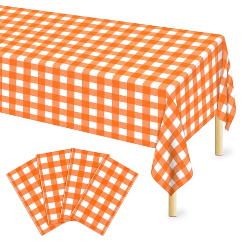 Mulbozy Tischdecke mit Gingham-Muster, Kunststoff, 137 x 274 cm, Orange und Weiß kariert, Partyzubehör, 4 Stück Mulbozy Tischdecke mit Gingham-Muster, Kunststoff, 137 x 274 cm, Orange und Weiß kariert, Partyzubehör, 4 Stück von Mulbozy