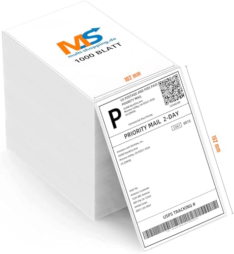 Versandetiketten 4x6 Thermo Etiketten 102 x 152 mm Label Etiketten Selbstklebend Leporello Falzetiketten Perforiert DHL Wasserfester Versandaufkleber, BPA Frei (1000) von Multi-Shopping