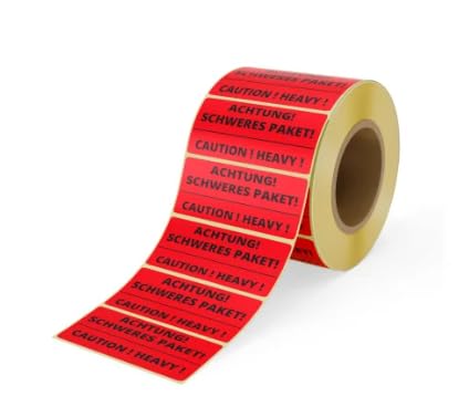 Warnetiketten 'Achtung Schweres Paket/Caution Heavy' – 1000 Etiketten auf Rolle – 100 x 50 mm – Selbstklebend, Signalstark, Ideal für Versand & Logistik (1) von Multi-Shopping