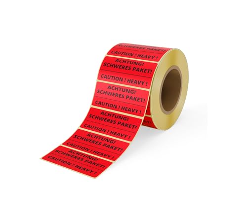 Warnetiketten 'Achtung Schweres Paket/Caution Heavy' – 1000 Etiketten auf Rolle – 100 x 50 mm – Selbstklebend, Signalstark, Ideal für Versand & Logistik (10) von Multi-Shopping