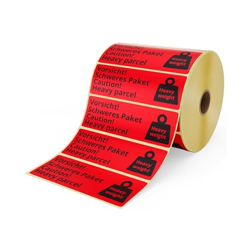 Warnetiketten 'Achtung Schweres Paket/Caution Heavy' – 1000 Etiketten auf Rolle – 105 x 37 mm – Selbstklebend, Signalstark, Ideal für Versand & Logistik (10) von Multi-Shopping