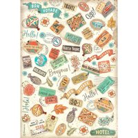 Motiv-Strohseide "Art of Travelling" - Labels Motiv-Strohseide "Art of Travelling" - Labels von Stamperia