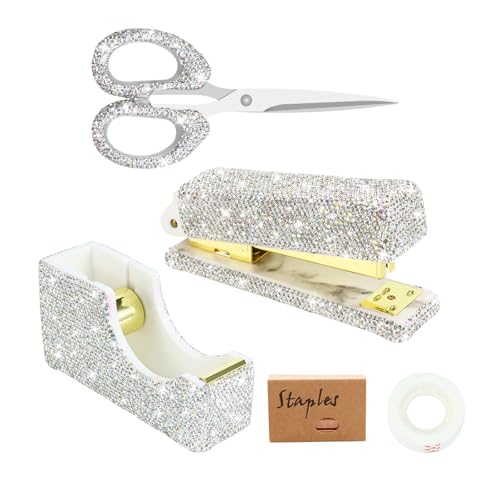 MultiBey Bling Bürobedarf-Set mit Strasssteinen, Schreibtischhefter und Klebebandabroller mit 1000 Heftklammern, Diamant-Desktop-Hefter und Glitzerschere, Bandschneider für Damen, Büro, Zuhause, 3 MultiBey Bling Bürobedarf-Set mit Strasssteinen, Schreibtischhefter und Klebebandabroller mit 1000 Heftklammern, Diamant-Desktop-Hefter und Glitzerschere, Bandschneider für Damen, Büro, Zuhause, 3 von MultiBey