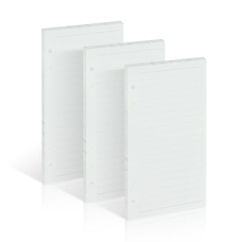 Multibey A6 Nachfüllpapier, 3 Stück, 100 g/m² dickes, nachfüllbares, liniertes Papier, 6 Löcher, lose Blätter, Papier, 135 Blatt (270 Seiten), für 6-Ringbuch (A6) von MultiBey