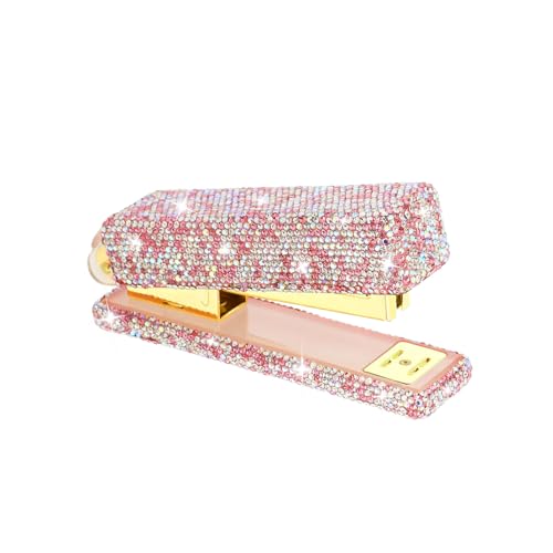 Multibey Diamant-Heftgerät mit Heftklammern, handgefertigtes Heftgerät für Schreibtisch, Büro, Schreibtisch, schillernde Heftgeräte, Strass, Schreibtischzubehör für Damen (Rosa) von MultiBey