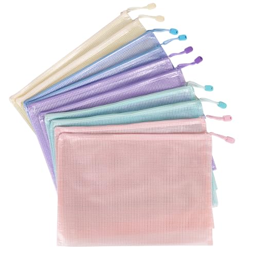Multibey Netztaschen mit Reißverschluss, A4-Größe, wasserdichte Reißverschlusstaschen, Organizer, langlebige Taschen für Brettspiele, Dokumente und Zubehör, Kunststoff-Reißverschluss, 5 Pastellfarben von MultiBey