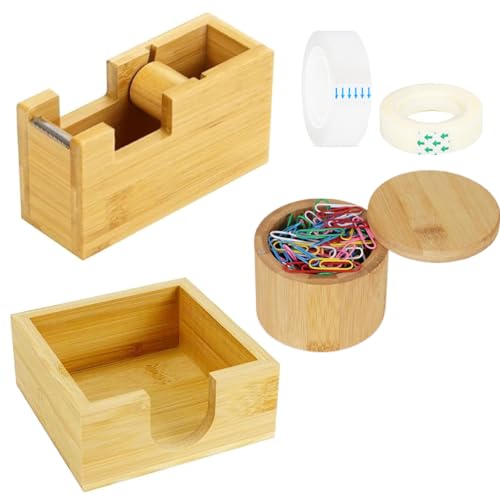 Multibey Schreibtisch-Organizer-Set aus Bambus, magnetisch, drehbar, Büroklammer-Halter mit Deckel, Holz-Klebebandspender mit Nachfüllungen, Haftnotiz-Halter für Büro und Zuhause, Schreibtischzubehör Multibey Schreibtisch-Organizer-Set aus Bambus, magnetisch, drehbar, Büroklammer-Halter mit Deckel, Holz-Klebebandspender mit Nachfüllungen, Haftnotiz-Halter für Büro und Zuhause, Schreibtischzubehör von MultiBey