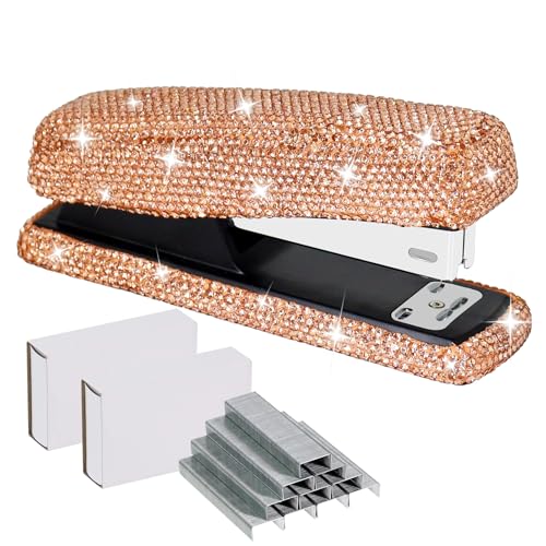 Multibey Strass-Heftgerät für den Schreibtisch, glitzerndes Kristall-Schreibtischhefter mit 2000 silbernen Heftklammern, 25 Blatt Kapazität, elegantes Bürohefter und schillerndes von MultiBey