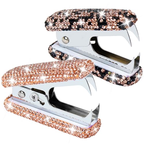 Multibey Strass-Heftklammerentferner, handgefertigt, glitzernd, goldfarben, niedliches Heftklammerentferner, Werkzeug für Schreibtisch, schillernde Heftklammern, Abziehwerkzeug, Mini-Bürobedarf und von MultiBey