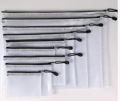 Netztaschen mit Reißverschluss in verschiedenen Größen, schwarz, 18 Packungen, wasserabweisende Reißverschlusstasche für Schule, Bürobedarf, Puzzles und Spiele von MultiBey