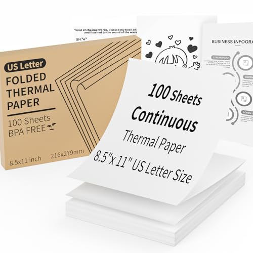 Durchgehendes Thermodruckerpapier, 21,6 x 27,9 cm, US-Buchstabengröße, hocheffizienter, langlebiger Druck für Heimarbeit, Druckvertrag, kompatibel mit den meisten Thermodruckern (100 Blatt Durchgehendes Thermodruckerpapier, 21,6 x 27,9 cm, US-Buchstabengröße, hocheffizienter, langlebiger Druck für Heimarbeit, Druckvertrag, kompatibel mit den meisten Thermodruckern (100 Blatt von MultiLabel