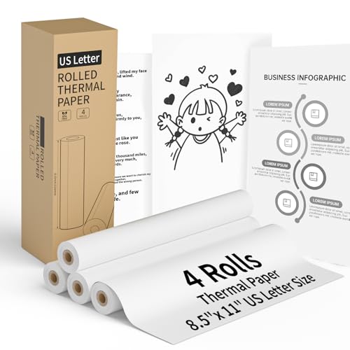 Thermodruckerpapier, 21,6 x 27,9 cm, US-Buchstabengröße, hocheffizient, langlebiger Druck für Bilder oder Heimarbeit, Druckvertrag, kompatibel mit den meisten Thermodruckern (100 Blatt/4 Rollen) von MultiLabel
