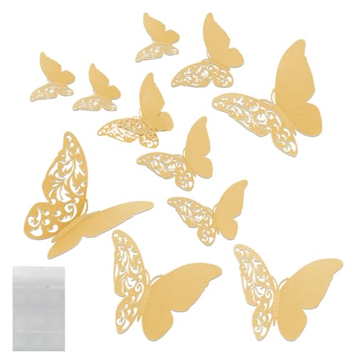 MultiValue 3D Schmetterlinge Deko, 12 Stück Schmetterling Deko Wohnzimmer 3 Größe 3D Schmetterling Gartendekoration mit Kleber Wand Deko für Hochzeit Party Balkon Wand (12, Beige) von MultiValue