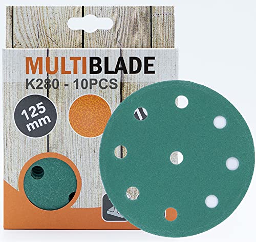 Multiblade Professioneller Klett Schleifscheiben 125mm, 10 Stück, Korn 280, 9 Löcher, für Holz und Metall, Profesioneller Qualität, für Exzenterschleifer, Rotationsschleifer Multiblade Professioneller Klett Schleifscheiben 125mm, 10 Stück, Korn 280, 9 Löcher, für Holz und Metall, Profesioneller Qualität, für Exzenterschleifer, Rotationsschleifer von Multiblade