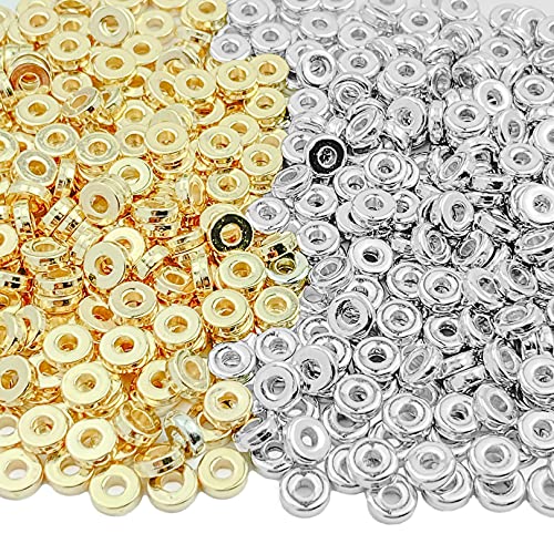 Mulutoo 1200 Stück 6 mm flache Scheiben-Abstandshalter Perlen Runde CCB Rondelle Perlen Abstandhalter für Armband Halskette Schmuck DIY Handwerk (Gold und Silber) von Mulutoo