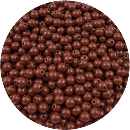Mulutoo Runde Acrylperlen, 6 mm, runde Acrylkugeln, klobige Perlen, glatte Abstandshalter, Kunststoff-Pastellperlen, Bastelperlen für Halsketten und Armbänder, Bastelbedarf (200 braun), 1000 Stück von Mulutoo