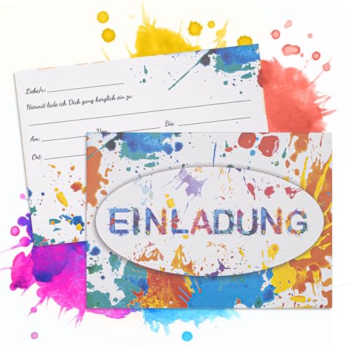 MumdoYAL 12 Stück Einladungskarten Kindergeburtstag | Einladungskarte mit Aquarellmuster | Mädchen & Jungen | geburtstagseinladungen | Aquarell-Graffiti-Stil | Größe：150mmx108mm | Papiergewicht ：350g von MumdoYAL