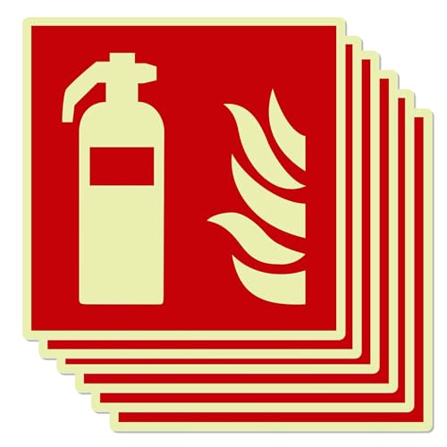 Mumjooyi 6 Stück Feuerlöscher Schild Feuerlöscher PVC Starker Kleber Hochwertiges Hinweisschild Feuerlöscher Nachleuchtend Selbstklebend 14,5 x 14,5CM (6 Stück Feuerlöscher Schild) von Mumjooyi