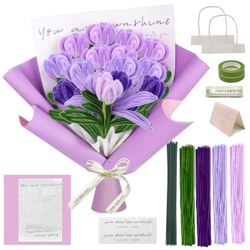 Mumjooyi Violett Tulpe Blumenstrauß Pfeifenreiniger Set mit 240 Stück Pfeifenputzer zum Basteln Blumen 15 Stück Grün Basteldraht Geschenkpapier Geschenkband Grußkarten Klebeband DIY Basteln Mumjooyi Violett Tulpe Blumenstrauß Pfeifenreiniger Set mit 240 Stück Pfeifenputzer zum Basteln Blumen 15 Stück Grün Basteldraht Geschenkpapier Geschenkband Grußkarten Klebeband DIY Basteln von Mumjooyi